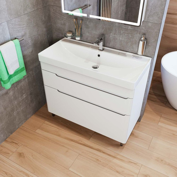 Тумба напольная с раковиной Mirsant Flat 60/2 60 см (раковина Line 60) белый фото 7