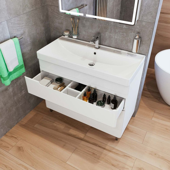 Тумба напольная с раковиной Mirsant Flat 60/2 60 см (раковина Line 60) белый фото 9