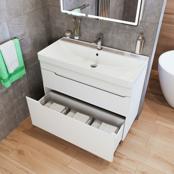 Тумба напольная с раковиной Mirsant Flat 60/2 60 см (раковина Line 60) белый фото 10