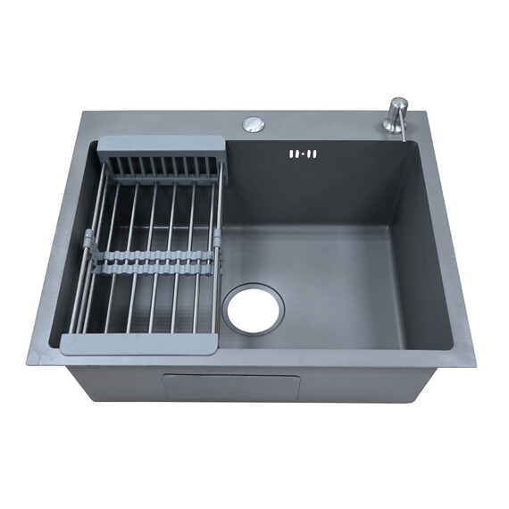 Кухонная мойка Azario Nicole AZG6050N (сифон, дозатор и коландер в комплекте) серый фото 