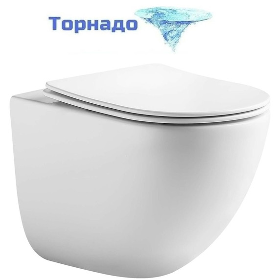 Унитаз подвесной безободковый Aquatek Гелиос AQ1993T-00 с тонкой крышкой микролифт, с полностью закрытым гидрозатвором (система смыва Торнадо) фото 