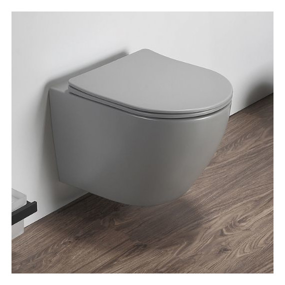 Унитаз подвесной безободковый Azario Grado AZ-0046 SP MH с тонкой крышкой микролифт, светло-серый фото 2