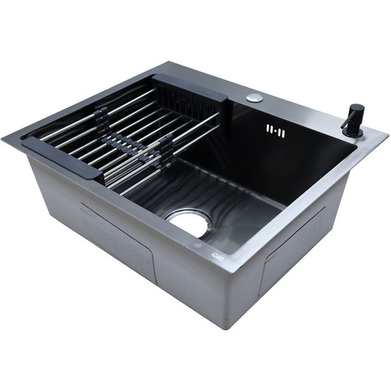 Кухонная мойка Azario Nicole AZB5050N (сифон, дозатор и коландер в комплекте) чёрный фото 3