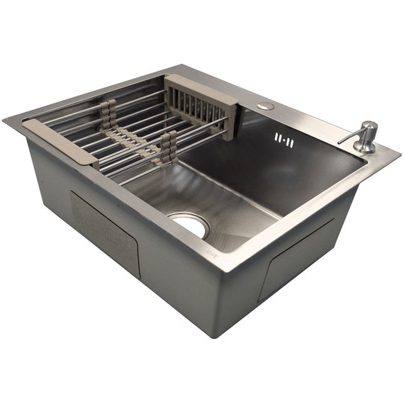 Кухонная мойка Azario Nicole AZS5050H (сифон, дозатор и коландер в комплекте) серебро соты фото 2