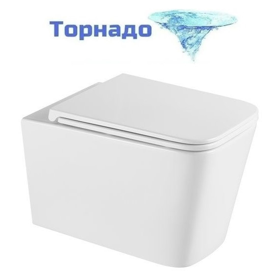 Унитаз подвесной безободковый Grossman GR-4441SQ с тонкой крышкой микролифт (система смыва Торнадо) фото 