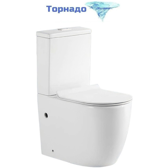Унитаз-компакт безободковый Sole Porto Turbo с тонкой крышкой микролифт (система смыва Торнадо) фото 
