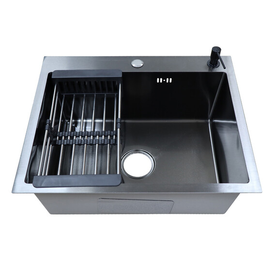 Кухонная мойка Azario Nicole AZB6050N (сифон, дозатор и коландер в комплекте) чёрный фото 