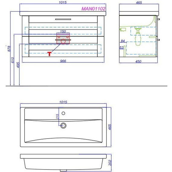 Тумба подвесная с раковиной Aqwella Манчестер 100 см MAN01102 - 9 Тумба подвесная с раковиной Aqwella Манчестер 100 см MAN01102 фото 9