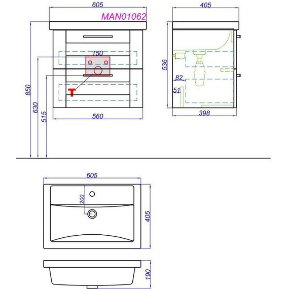 Тумба подвесная с раковиной Aqwella Манчестер 60 см MAN01062 - 5 Тумба подвесная с раковиной Aqwella Манчестер 60 см MAN01062 фото 5