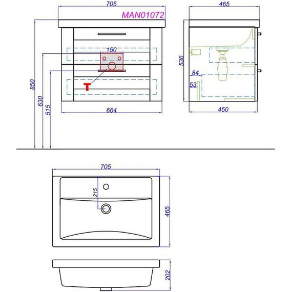 Тумба подвесная с раковиной Aqwella Манчестер 70 см MAN01072 - 8 Тумба подвесная с раковиной Aqwella Манчестер 70 см MAN01072 фото 8