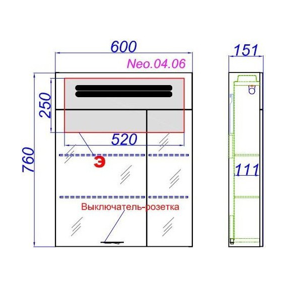 Зеркало-шкаф Aqwella Нео 60 см Neo.04.06 фото 7