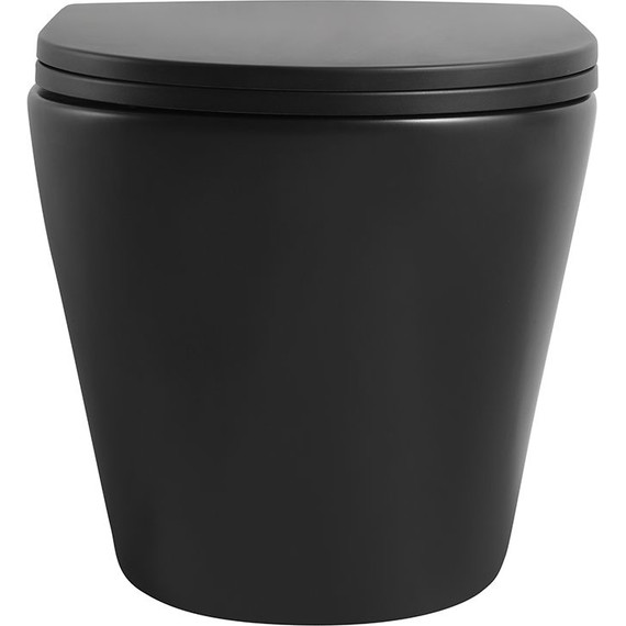 Унитаз подвесной безободковый Veconi Ando VAN-48TB (Система смыва торнадо) с тонкой крышкой микролифт, чёрный матовый фото 2