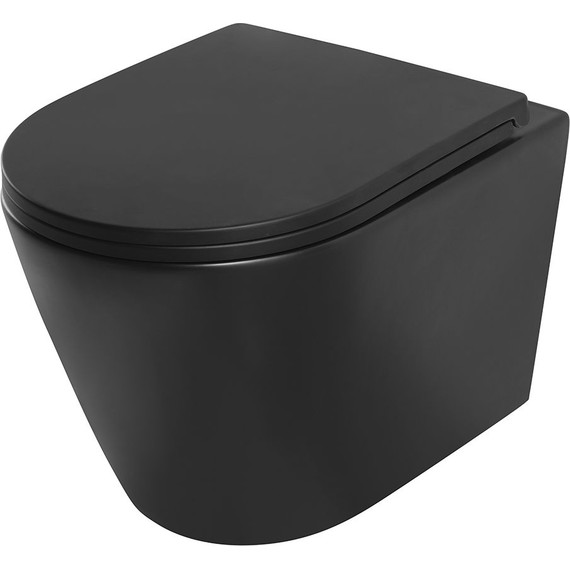 Унитаз подвесной безободковый Veconi Ando VAN-48TB (Система смыва торнадо) с тонкой крышкой микролифт, чёрный матовый фото 3