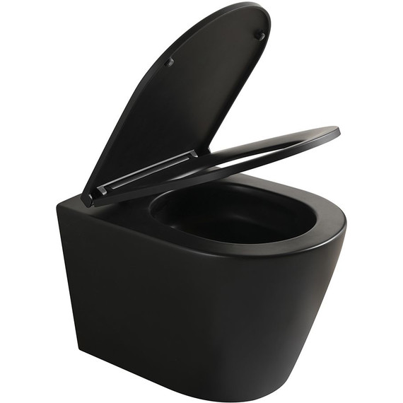 Унитаз подвесной безободковый Veconi Ando VAN-48TB (Система смыва торнадо) с тонкой крышкой микролифт, чёрный матовый фото 4