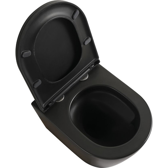 Унитаз подвесной безободковый Veconi Ando VAN-48TB (Система смыва торнадо) с тонкой крышкой микролифт, чёрный матовый фото 5