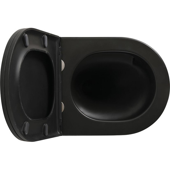 Унитаз подвесной безободковый Veconi Ando VAN-48TB (Система смыва торнадо) с тонкой крышкой микролифт, чёрный матовый фото 6