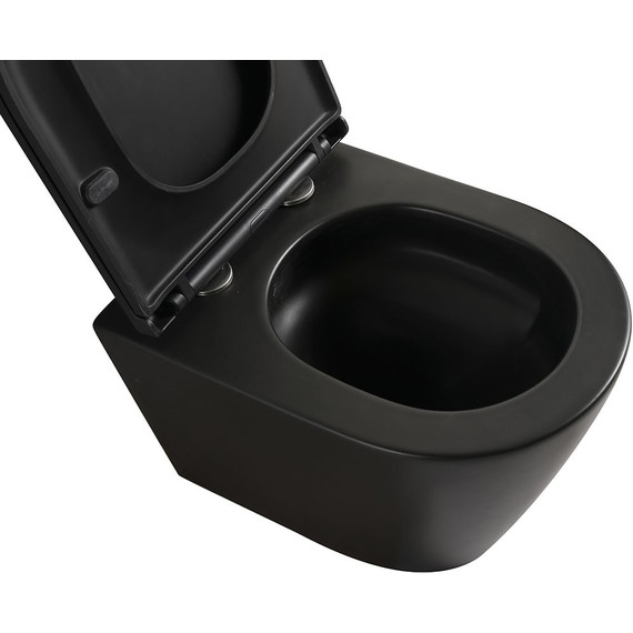 Унитаз подвесной безободковый Veconi Ando VAN-48TB (Система смыва торнадо) с тонкой крышкой микролифт, чёрный матовый фото 8