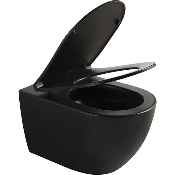 Унитаз подвесной безободковый Veconi Ento VEN-52TB (Система смыва торнадо) с тонкой крышкой микролифт, чёрный матовый фото 2