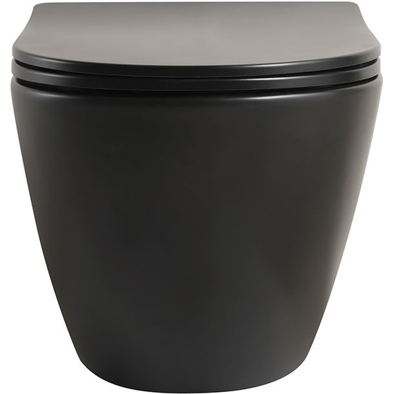 Унитаз подвесной безободковый Veconi Ento VEN-52TB (Система смыва торнадо) с тонкой крышкой микролифт, чёрный матовый фото 3