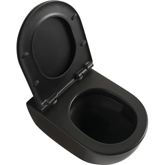 Унитаз подвесной безободковый Veconi Ento VEN-52TB (Система смыва торнадо) с тонкой крышкой микролифт, чёрный матовый фото 5