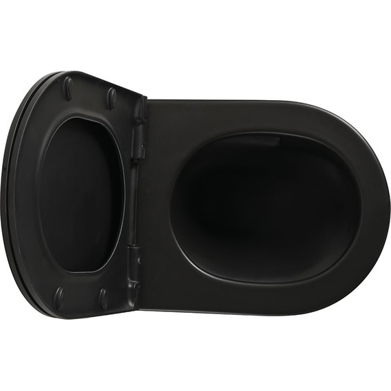 Унитаз подвесной безободковый Veconi Ento VEN-52TB (Система смыва торнадо) с тонкой крышкой микролифт, чёрный матовый фото 6