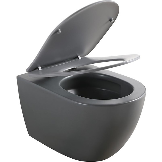 Унитаз подвесной безободковый Veconi Ento VEN-52TGR (Система смыва торнадо) с тонкой крышкой микролифт, серый матовый фото 2