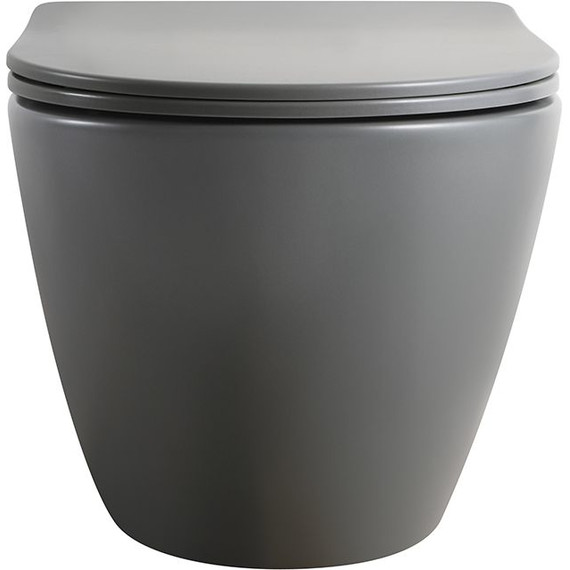 Унитаз подвесной безободковый Veconi Ento VEN-52TGR (Система смыва торнадо) с тонкой крышкой микролифт, серый матовый фото 3