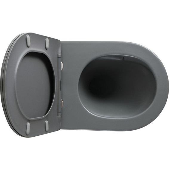 Унитаз подвесной безободковый Veconi Ento VEN-52TGR (Система смыва торнадо) с тонкой крышкой микролифт, серый матовый фото 6