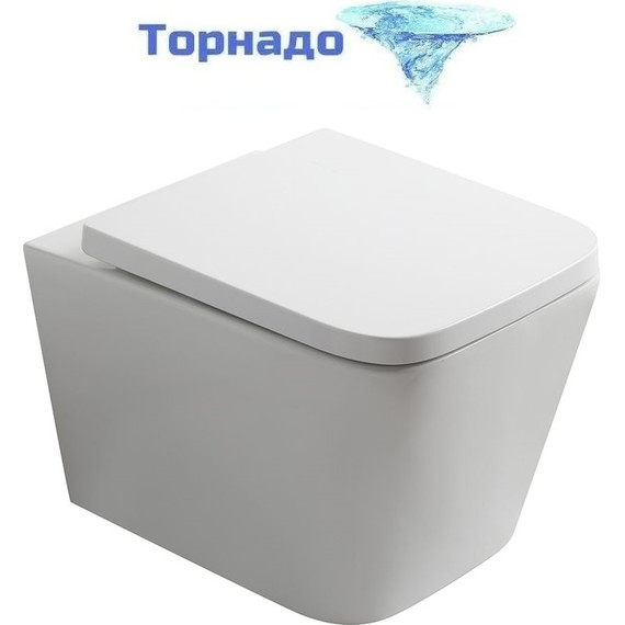 Унитаз подвесной безободковый Veconi Pulo VPU-51T (Система смыва торнадо) с тонкой крышкой микролифт фото 