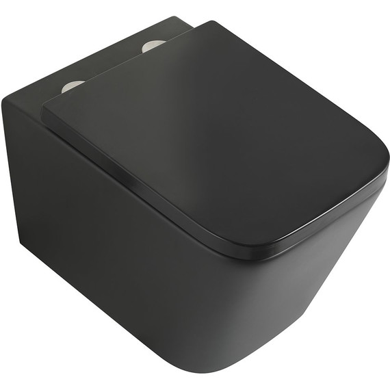 Унитаз подвесной безободковый Veconi Pulo VPU-51TB (Система смыва торнадо) с тонкой крышкой микролифт, чёрный матовый фото 2