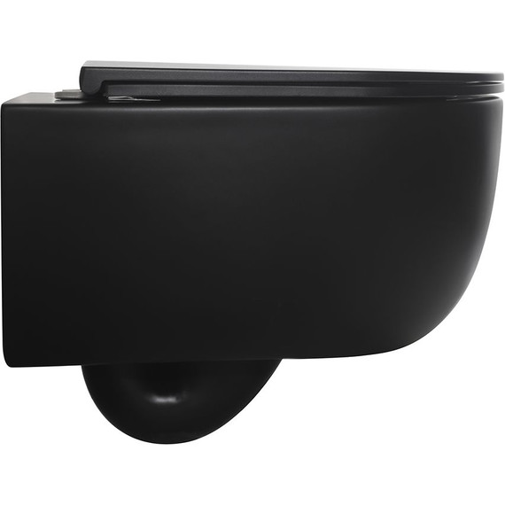 Унитаз подвесной безободковый Veconi Rino VRI-49TB (Система смыва торнадо) с тонкой крышкой микролифт, чёрный матовый фото 3