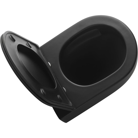 Унитаз подвесной безободковый Veconi Rino VRI-49TB (Система смыва торнадо) с тонкой крышкой микролифт, чёрный матовый фото 4