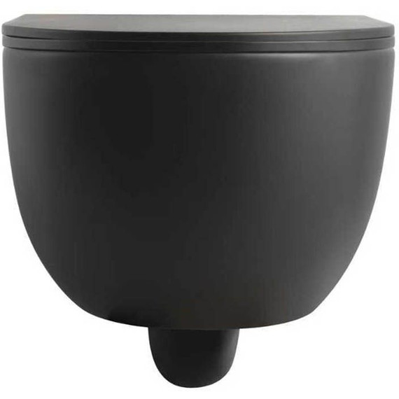 Унитаз подвесной безободковый Veconi Rino VRI-49TB (Система смыва торнадо) с тонкой крышкой микролифт, чёрный матовый фото 6