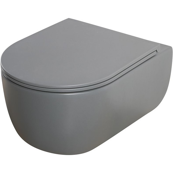 Унитаз подвесной безободковый Veconi Rino VRI-49TGR (Система смыва торнадо) с тонкой крышкой микролифт, серый матовый фото 2