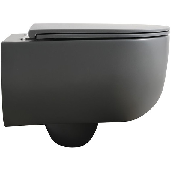 Унитаз подвесной безободковый Veconi Rino VRI-49TGR (Система смыва торнадо) с тонкой крышкой микролифт, серый матовый фото 3