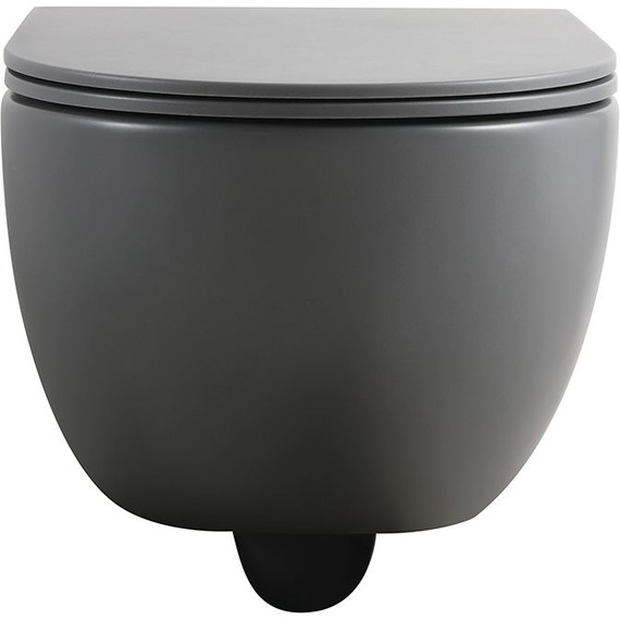 Унитаз подвесной безободковый Veconi Rino VRI-49TGR (Система смыва торнадо) с тонкой крышкой микролифт, серый матовый фото 4