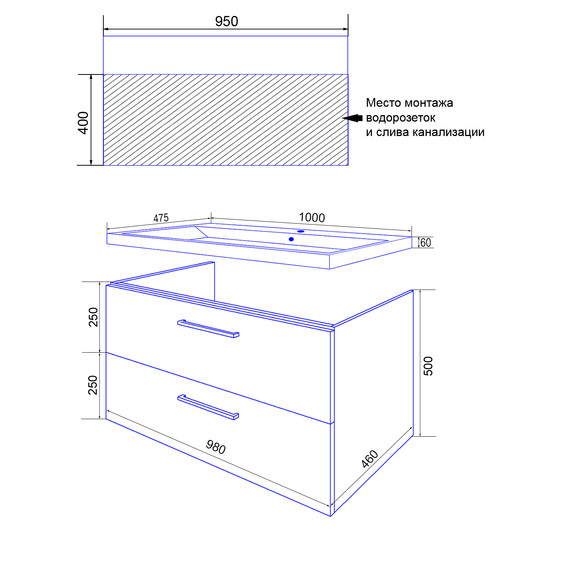 Тумба подвесная с раковиной Azario Ника 100 см CS00089923, белый - 8 Тумба подвесная с раковиной Azario Ника 100 см CS00089923, белый фото 8