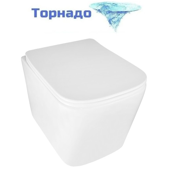 Унитаз подвесной безободковый Azario Cascad M AZ-10002 с тонкой крышкой микролифт (Система смыва Торнадо) фото 