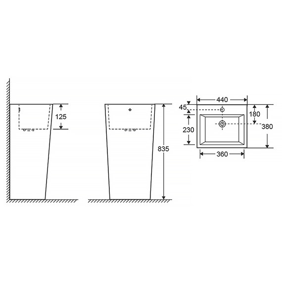 Раковина напольная Azario Fretta Square 44 см AZ-303 фото 3