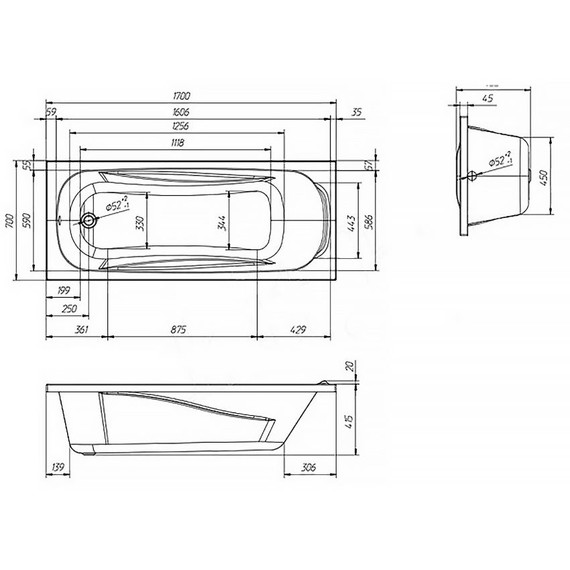 Ванна акриловая Vento Italy Serena Simple LA 170x70 см - 4 Ванна акриловая Vento Italy Serena Simple LA 170x70 см фото 4