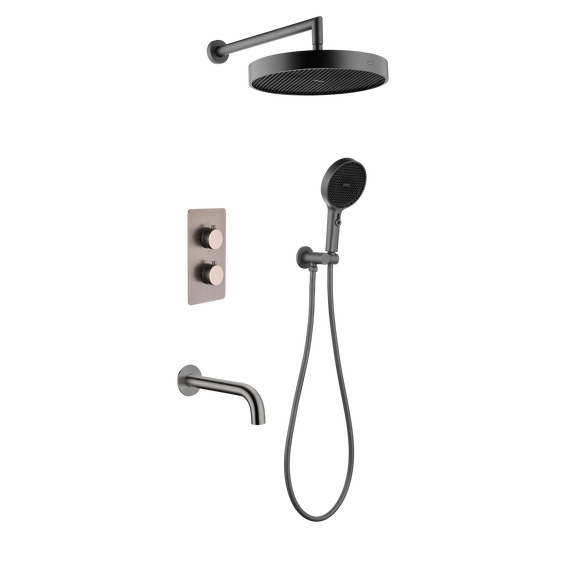 Душевая система для ванны с термостатом Boheme Cell 427-GM  + 134-3-GM + 625-GM (со скрытой частью) графит фото 