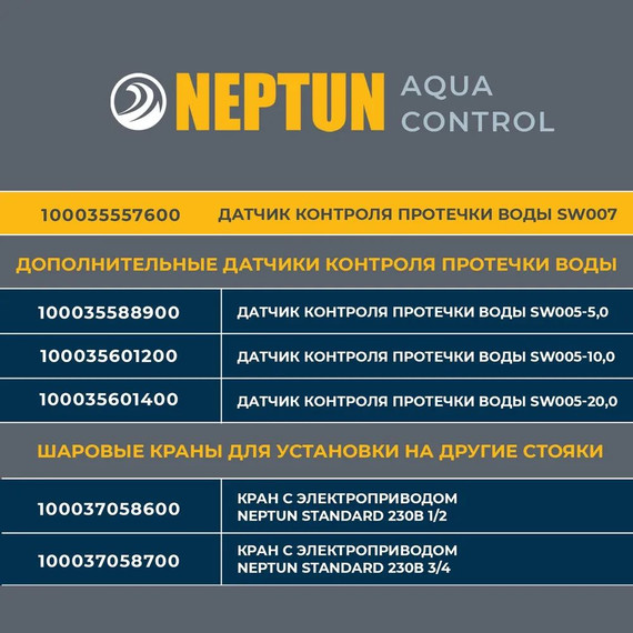 Система защиты от протечки воды 1/2 Нептун Neptun Aquacontrol 2 крана, 2 проводных датчика 100037060700 фото 9