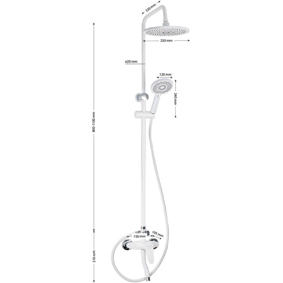 Душевая стойка Brimix 3054, белый (материал абс пластик) - 5 Душевая стойка Brimix 3054, белый (материал абс пластик) фото 5