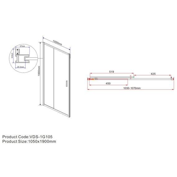 Душевая дверь Vincea Garda 105 см VDS-1G105CLB, чёрный/прозрачное фото 4