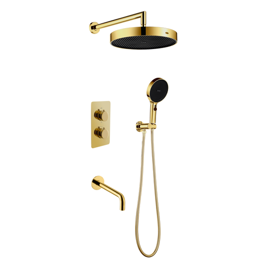 Душевая система для ванны с термостатом Boheme Cell 427-G  + 134-3-G + 625-G (со скрытой частью) золото -  Душевая система для ванны с термостатом Boheme Cell 427-G  + 134-3-G + 625-G (со скрытой частью) золото фото