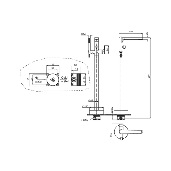 Смеситель для ванны напольный Boheme Spectre 459-GM, графит фото 2