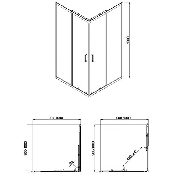 Душевое ограждение AN 100х100 см, хром/прозрачное - 3 Душевое ограждение AN 100х100 см, хром/прозрачное фото 3