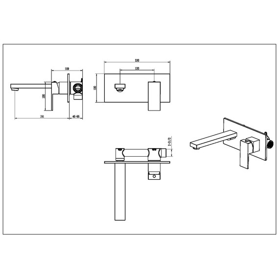 Смеситель для раковины настенный Boheme Qubic 475-GM (со скрытой частью) графит - 2 Смеситель для раковины настенный Boheme Qubic 475-GM (со скрытой частью) графит фото 2