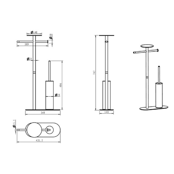 Стойка с полотенцедержателем и ёршиком Boheme Venturo 10953-G, цвет золото - 2 Стойка с полотенцедержателем и ёршиком Boheme Venturo 10953-G, цвет золото фото 2