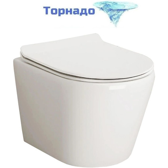 Унитаз подвесной безободковый Cerutti SPA LUIGI Aria Tornado 11101 с тонкой крышкой микролифт (система смыва Торнадо) фото 